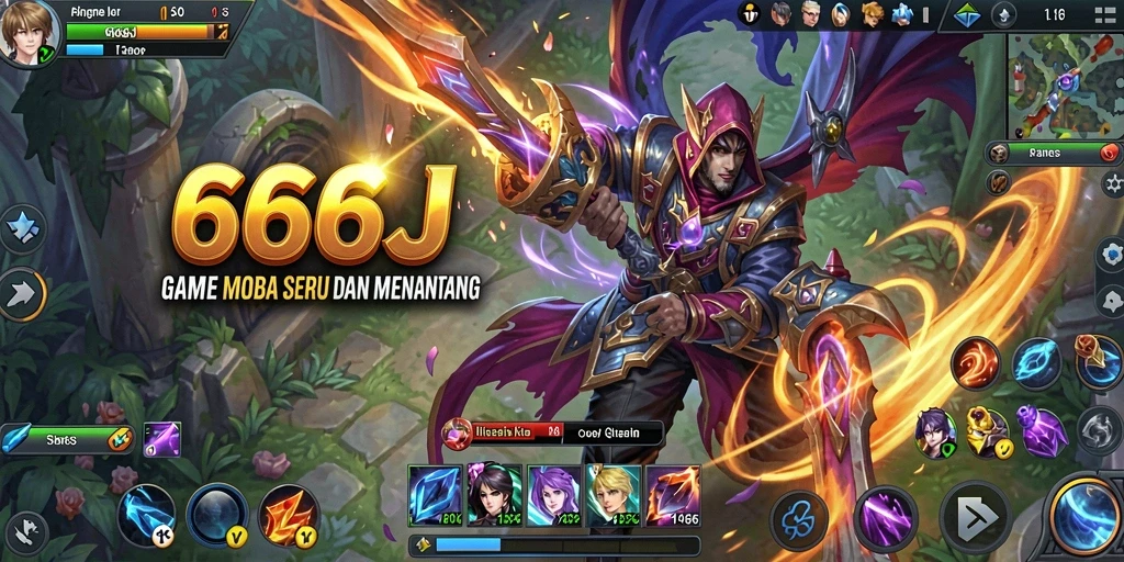Tampilan screenshot 666J dengan aksi gameplay MOBA yang menegangkan.