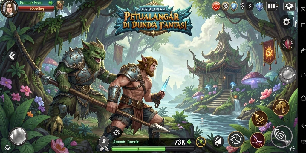 Tangkapan layar gameplay 73K menampilkan aksi dan petualangan yang mendebarkan.