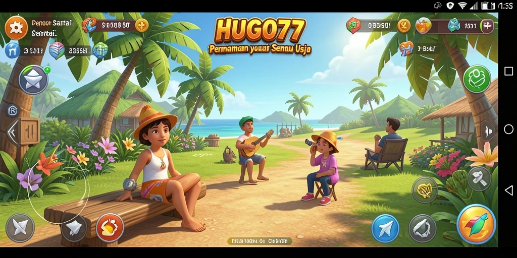 Tampilan gameplay seru yang penuh warna di HUGO77.