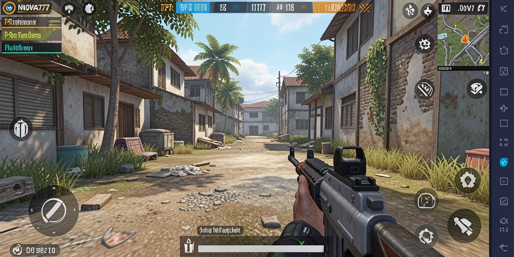Screenshot gameplay LNOVA777 menunjukkan pertempuran seru di lingkungan yang dinamis.