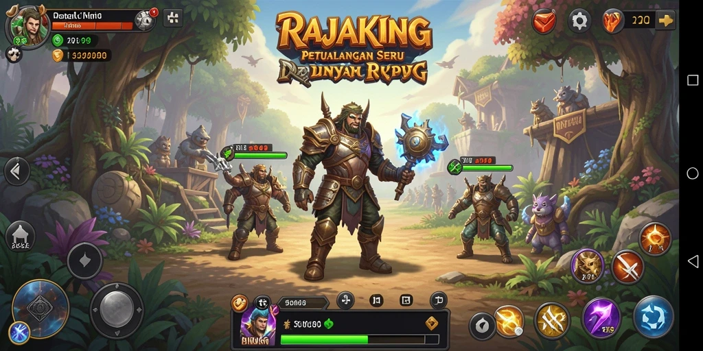 Tangkapan layar gameplay RAJAKING yang menunjukkan aksi petualangan RPG